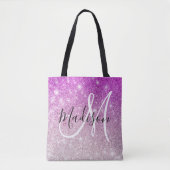 Meisjes en Glam Paars Glitter Sparkles Monogram Tote Bag (Voorkant)