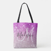 Meisjes en Glam Paars Glitter Sparkles Monogram Tote Bag (Achterkant)