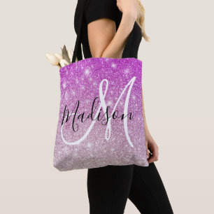 Meisjes en Glam Paars Glitter Sparkles Monogram Tote Bag