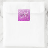 Meisjes en Glam Paars Glitter Sparkles Monogram Vierkante Sticker (Tas)