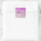 Meisjes en Glam Paars Glitter Sparkles Monogram Vierkante Sticker (Tas)