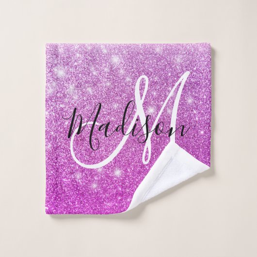 Meisjes en Glam Paars Glitter Sparkles Monogram Washandje (Wasdoekje)