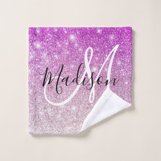 Meisjes en Glam Paars Glitter Sparkles Monogram Washandje (Wasdoekje)