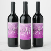 Meisjes en Glam Paars Glitter Sparkles Monogram Wijn Etiket (Flessen)
