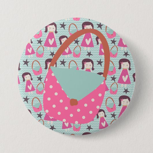 Meisjes en handtassen ronde button 7,6 cm (Voorkant)