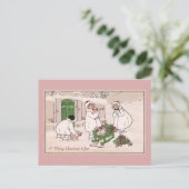 Meisjes en huisdieren Vintage Kerstmis Feestdagenkaart (Staand voorkant)