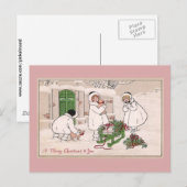 Meisjes en huisdieren Vintage Kerstmis Feestdagenkaart (Voorkant / Achterkant)