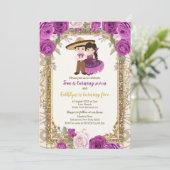 Meisjes en jongen Paars en gouden dag uitnodiging (Staand voorkant)
