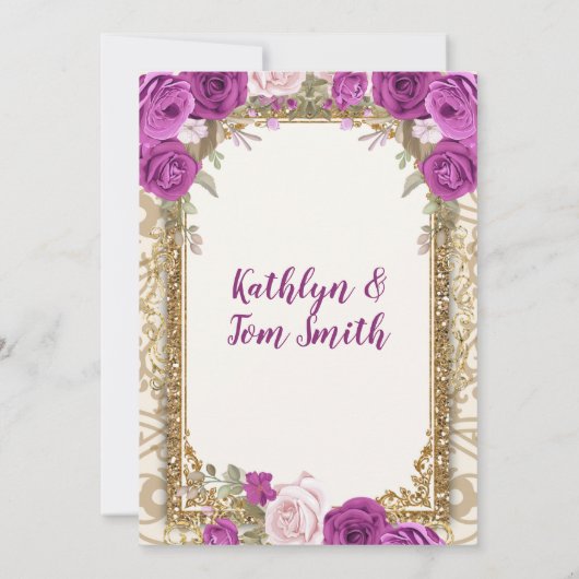 Meisjes en jongen Paars en gouden dag uitnodiging (Achterkant)