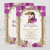 Meisjes en jongen Paars en gouden dag uitnodiging (Voorkant / Achterkant)