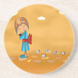 meisjes en katten zandsteen onderzetter