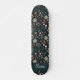 Meisjes en kool Modern Navy Blue Botanical Flowers Persoonlijk Skateboard