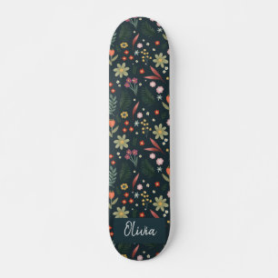 Meisjes en kool Modern Navy Blue Botanical Flowers Persoonlijk Skateboard