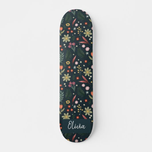 Meisjes en kool Modern Navy Blue Botanical Flowers Persoonlijk Skateboard (Voorkant)