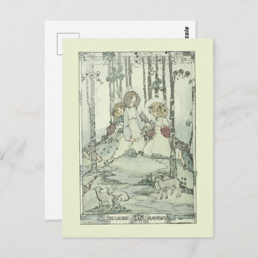 Meisjes en lammeren van Jessie Marion King Briefkaart (Voorkant / Achterkant)