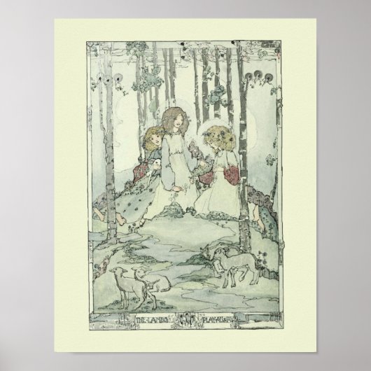 Meisjes en lammeren van Jessie Marion King Poster (Voorkant)