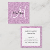 Meisjes en Lila Paars Glitter Sparkle Monogram Vierkante Visitekaartje (Voorkant / Achterkant)