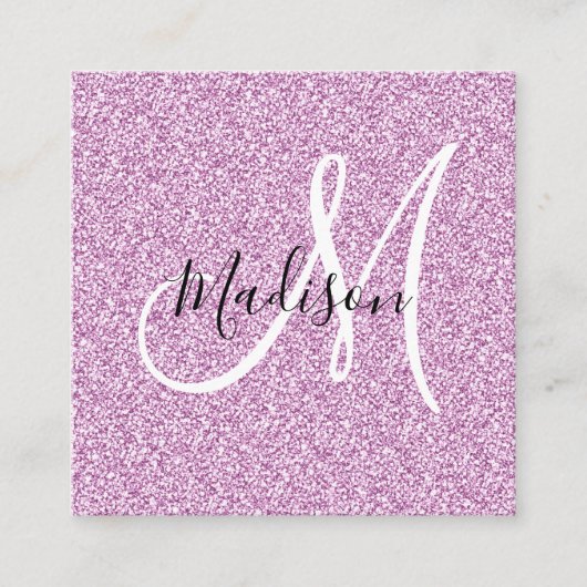 Meisjes en Lila Paars Glitter Sparkle Monogram Vierkante Visitekaartje (Voorkant)