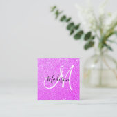 Meisjes en Lila Paars Glitter Sparkle Monogram Vierkante Visitekaartje (Staand voorkant)