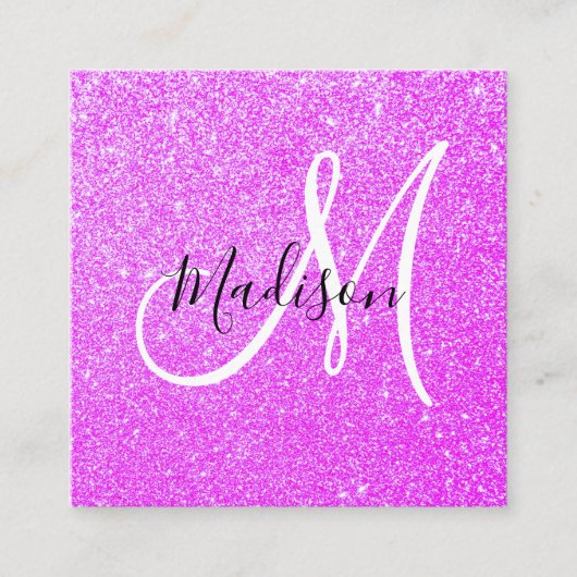 Meisjes en Lila Paars Glitter Sparkle Monogram Vierkante Visitekaartje (Voorkant)