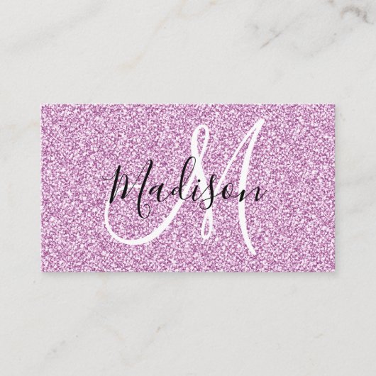 Meisjes en Lila Paars Glitter Sparkle Monogram Visitekaartje (Voorkant)