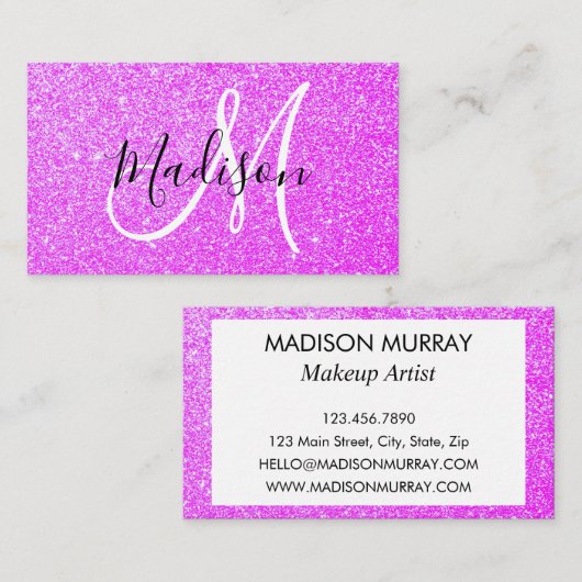 Meisjes en Lila Paars Glitter Sparkle Monogram Visitekaartje (Voorkant / Achterkant)