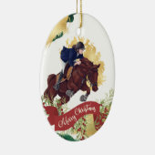 Meisjes en paarden die met kerst springen personal keramisch ornament (Rechts)
