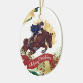 Meisjes en paarden die met kerst springen personal keramisch ornament (Links)