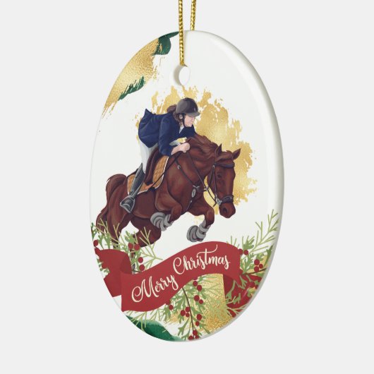 Meisjes en paarden die met kerst springen personal keramisch ornament (Links)