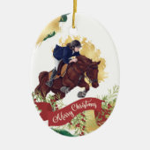 Meisjes en paarden die met kerst springen personal keramisch ornament (Voorkant)