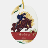 Meisjes en paarden die met kerst springen personal keramisch ornament (Achterkant)
