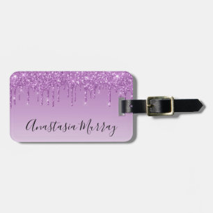 Meisjes en Paarse Glam Lila Glitter Drivers Naam Bagagelabel