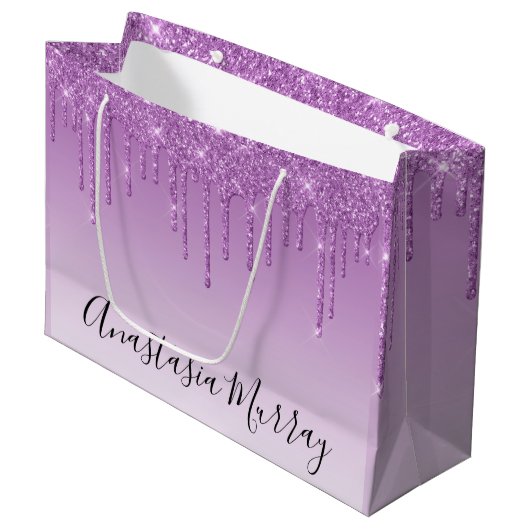 Meisjes en Paarse Glam Lila Glitter Drivers Naam Groot Cadeauzakje (Voorkant Gekanteld)
