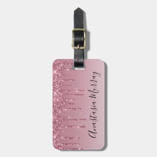 Meisjes en Paarse Glam Roos Gold Glitter Drivers N Bagagelabel (Voorkant verticaal)