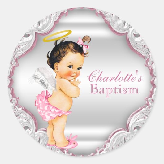 Meisjes Engel Doop Christening Ronde Sticker (Voorkant)