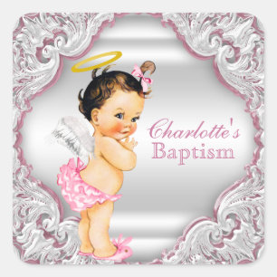 Meisjes Engel Doop Christening Vierkante Sticker