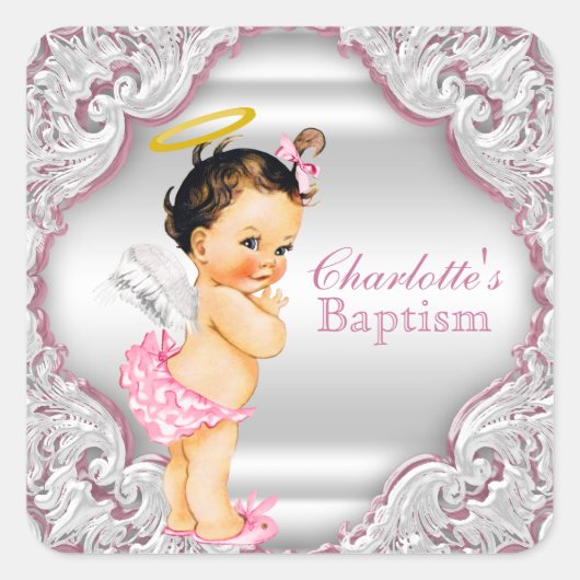 Meisjes Engel Doop Doopfeest Vierkante Sticker (Voorkant)