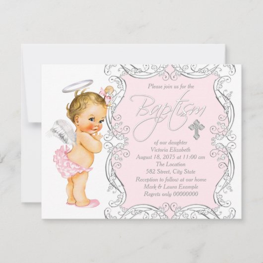 Meisjes engel doop kaart (Voorkant)