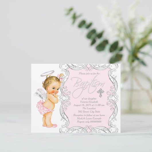 Meisjes engel doop kaart (Staand voorkant)