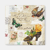 Meisjes Ephemera Mode Collage met naam Magneet (Voorkant)