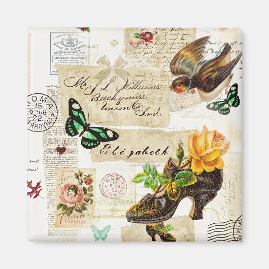 Meisjes  Ephemera Mode Collage met naam Magneet (Voorkant)