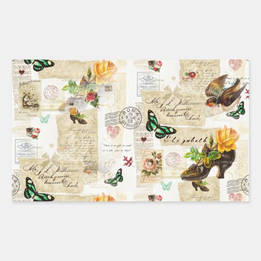 Meisjes  Ephemera Mode Collage met naam Rechthoekige Sticker (Voorkant)