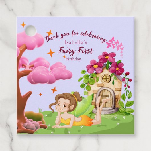 Meisjes Fairy Eerste Sprookje Paddestoel Vlinder Bedankjes Labels (Voorkant)