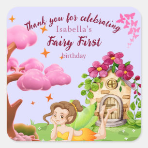Meisjes Fairy Eerste Sprookje Paddestoel Vlinder Vierkante Sticker