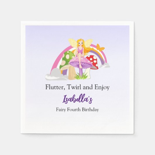 Meisjes Fairy Mushroom Regenboog Verjaardag Servet (Voorkant)