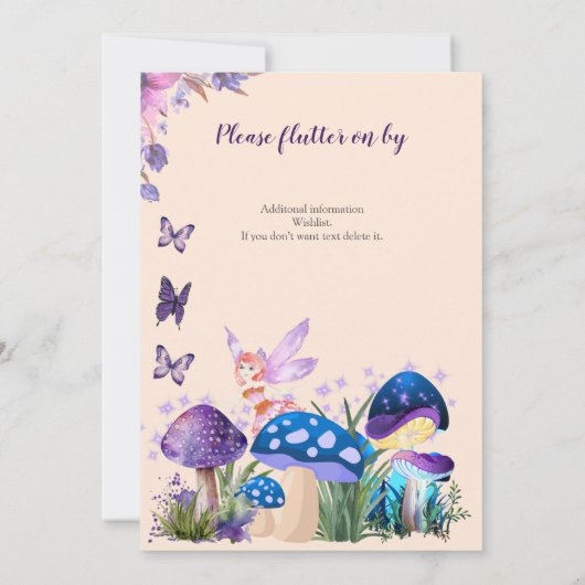 Meisjes Fairy Paarse paddenstoel vlinder Verjaarda Kaart (Achterkant)