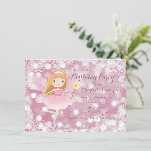 Meisjes Fairy Prinses Verjaardagsfeestje Kaart (Staand voorkant)