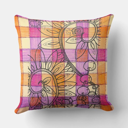 Meisjes fantasie bloem slak gingham kussen (Achterkant)