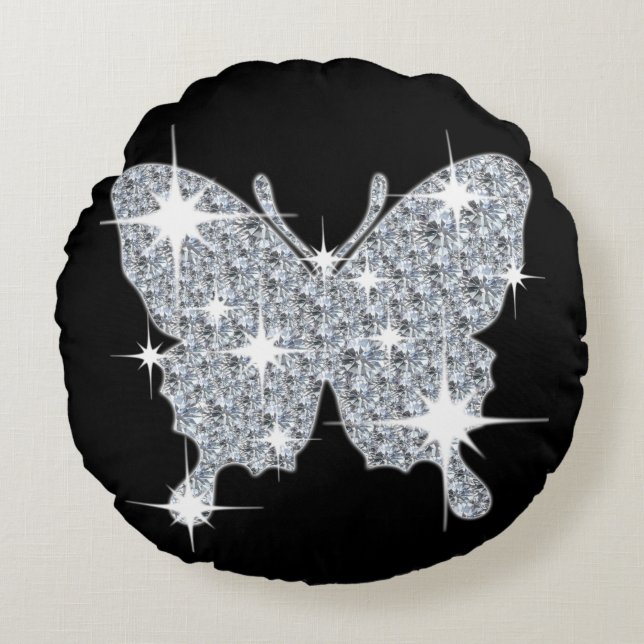 Meisjes faux Diamond sparkle Butterfly Rond Kussen (Voorkant)
