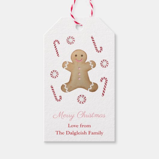 Meisjes Feestdagen Gingerbrood Man Peppermint Snoe Cadeaulabel (Voorkant)